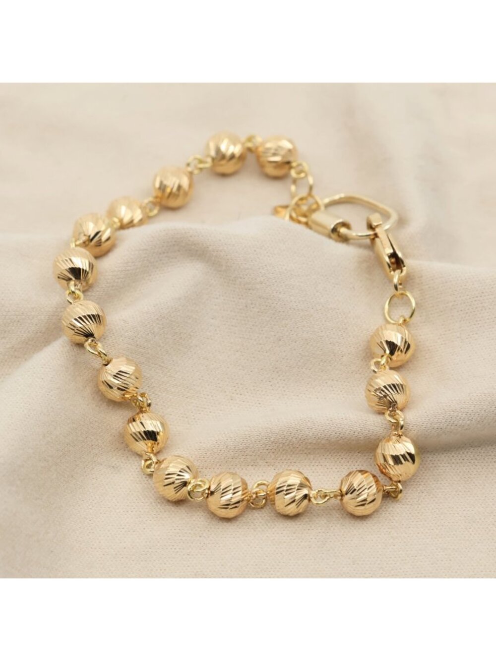 Unique 18K Karat Solid Yellow Gold Diamond Cut Bead Ball Link Bracelet - 6.50" L